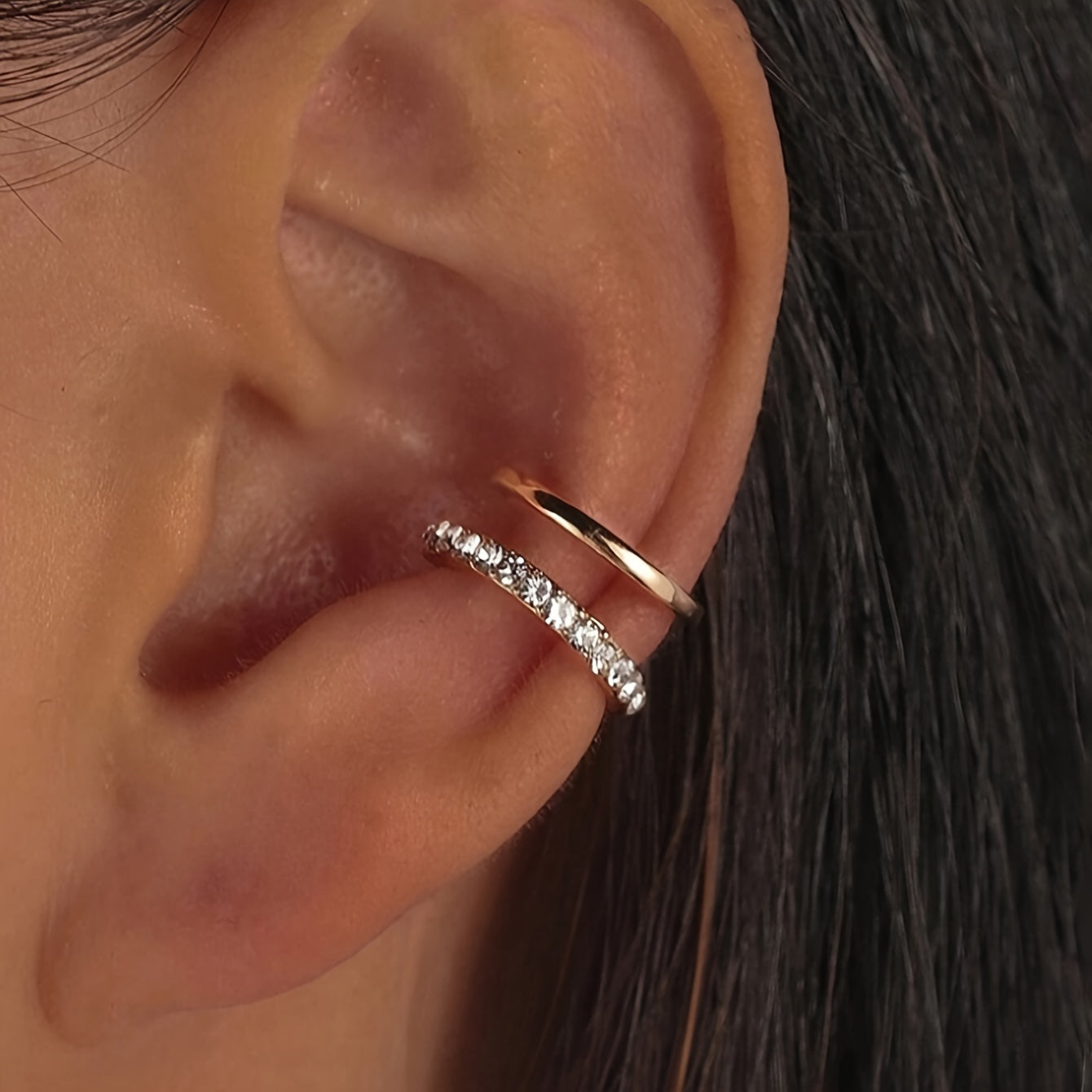 Women's Vintage Double Layer C-Shaped Rhinestone Clip On Earring