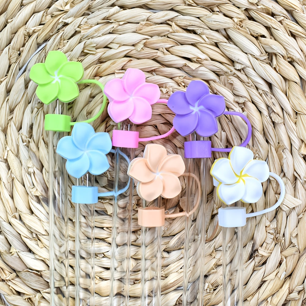 6/7Pcs Soft Plastic Flower Straw Toppers Reusable Splashproof Straw Caps