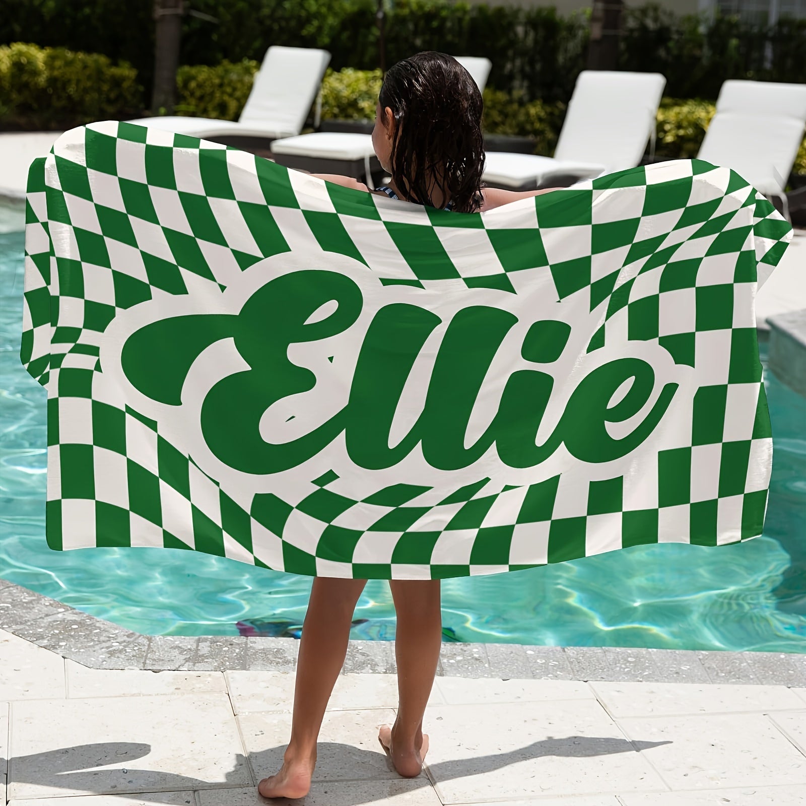 Customized Lattice Pattern Beach Towel with Name Quick-Drying and Absorbent for Beach Swimming Camping