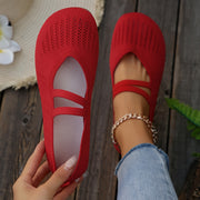 Women's Breathable Knit Slip-On Flats Casual Outdoor Shoes Round Toe Black Red Purple