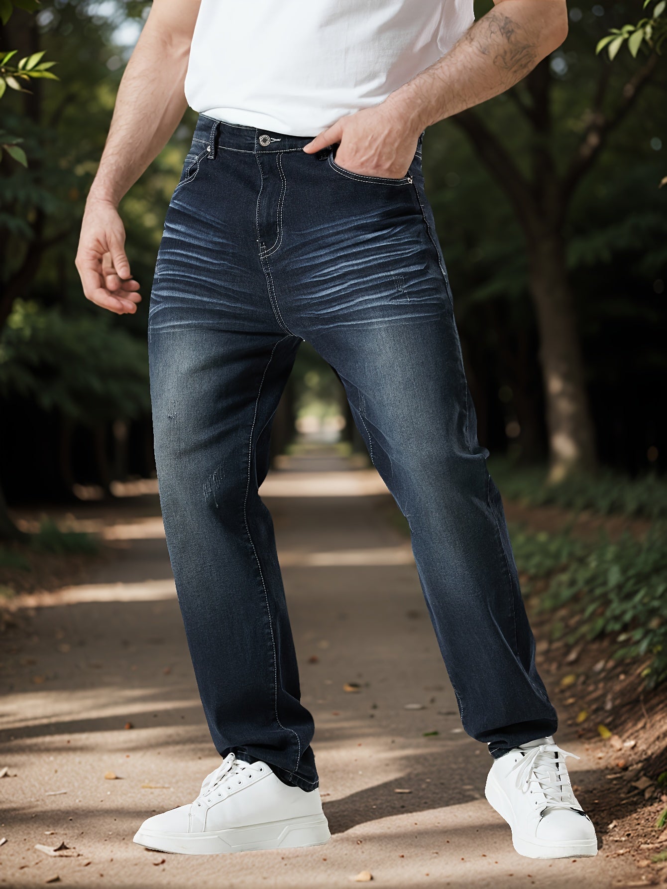 Erkaklar uchun plussiz denim jinsi shimlar, erkin kesimli shimlar, ko'cha uslubi modasi.