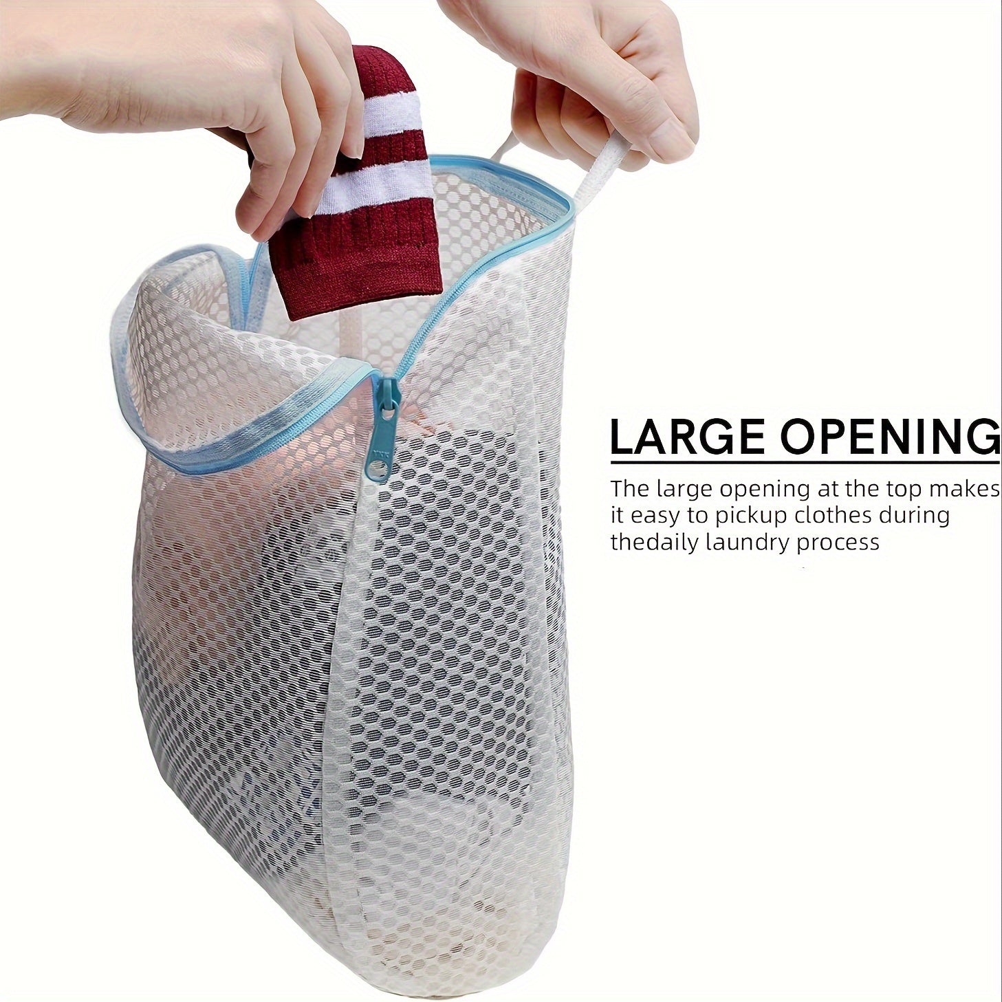 Laundry Mesh Bag Set of 2 Blue Handles 30x20 cm for Delicates and Travel