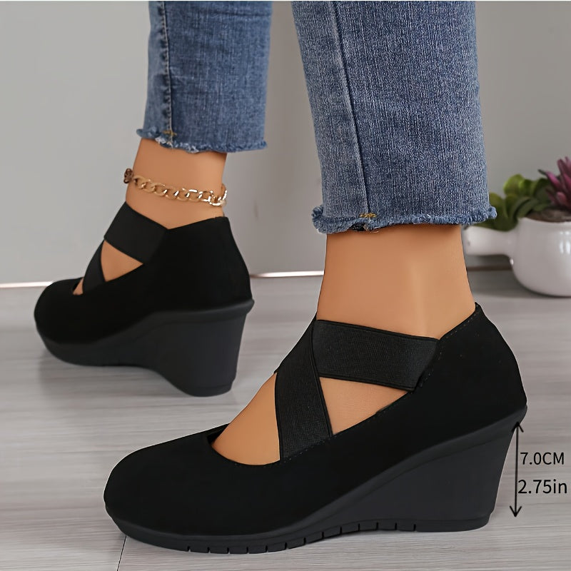 Women's Wedge Heel Shoes Black Thick Sole Ballet Flats All Seasons