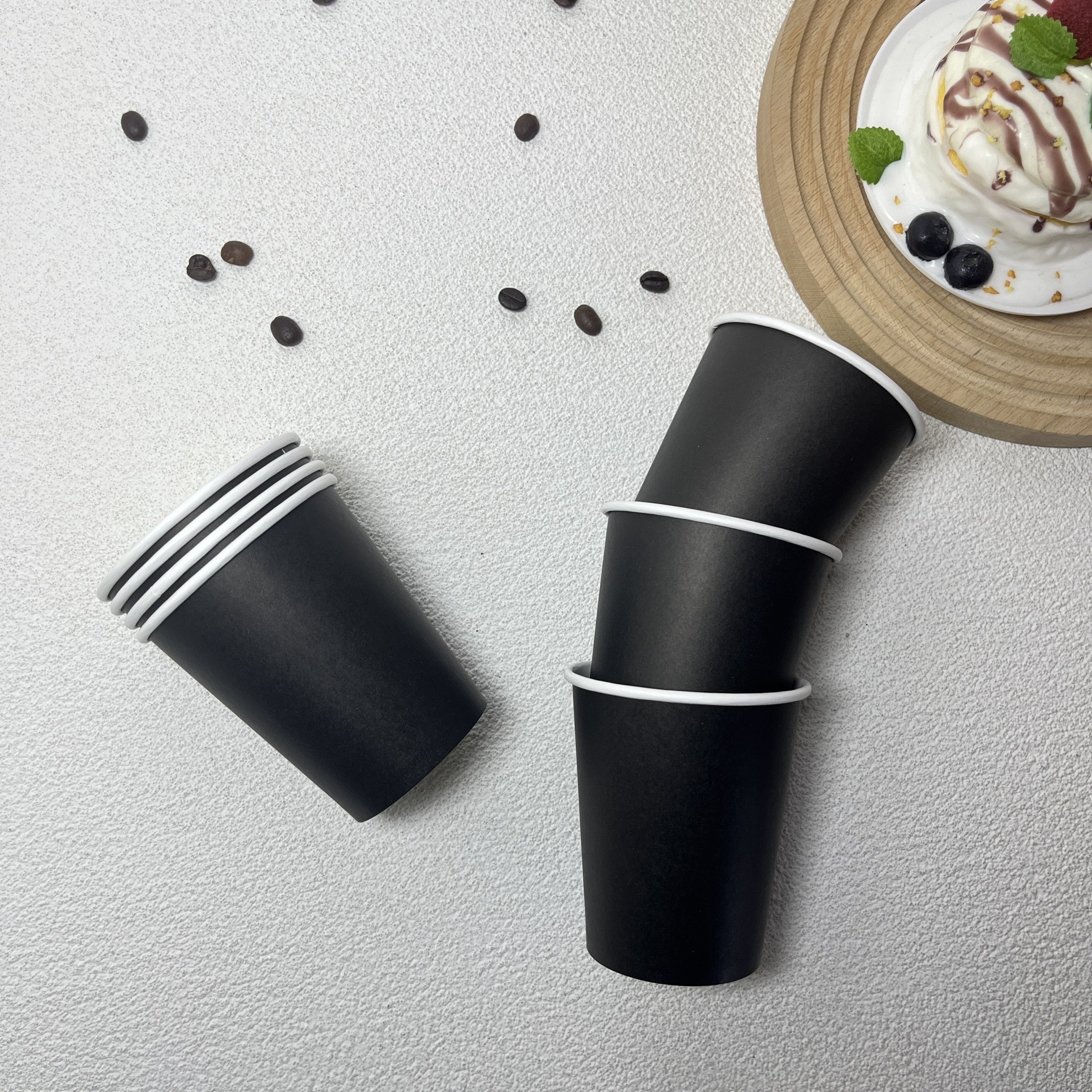 Black Paper Cups 8 Ounce Recyclable Hot Beverage for Parties Weddings Picnics