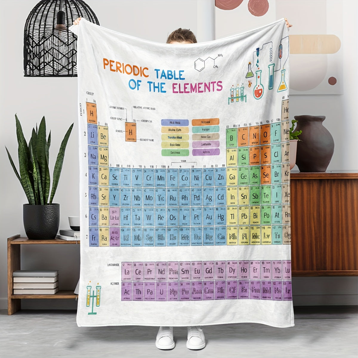 Periodic Table Print Flannel Throw Blanket Soft Cozy Hypoallergenic for Couch Bed Office