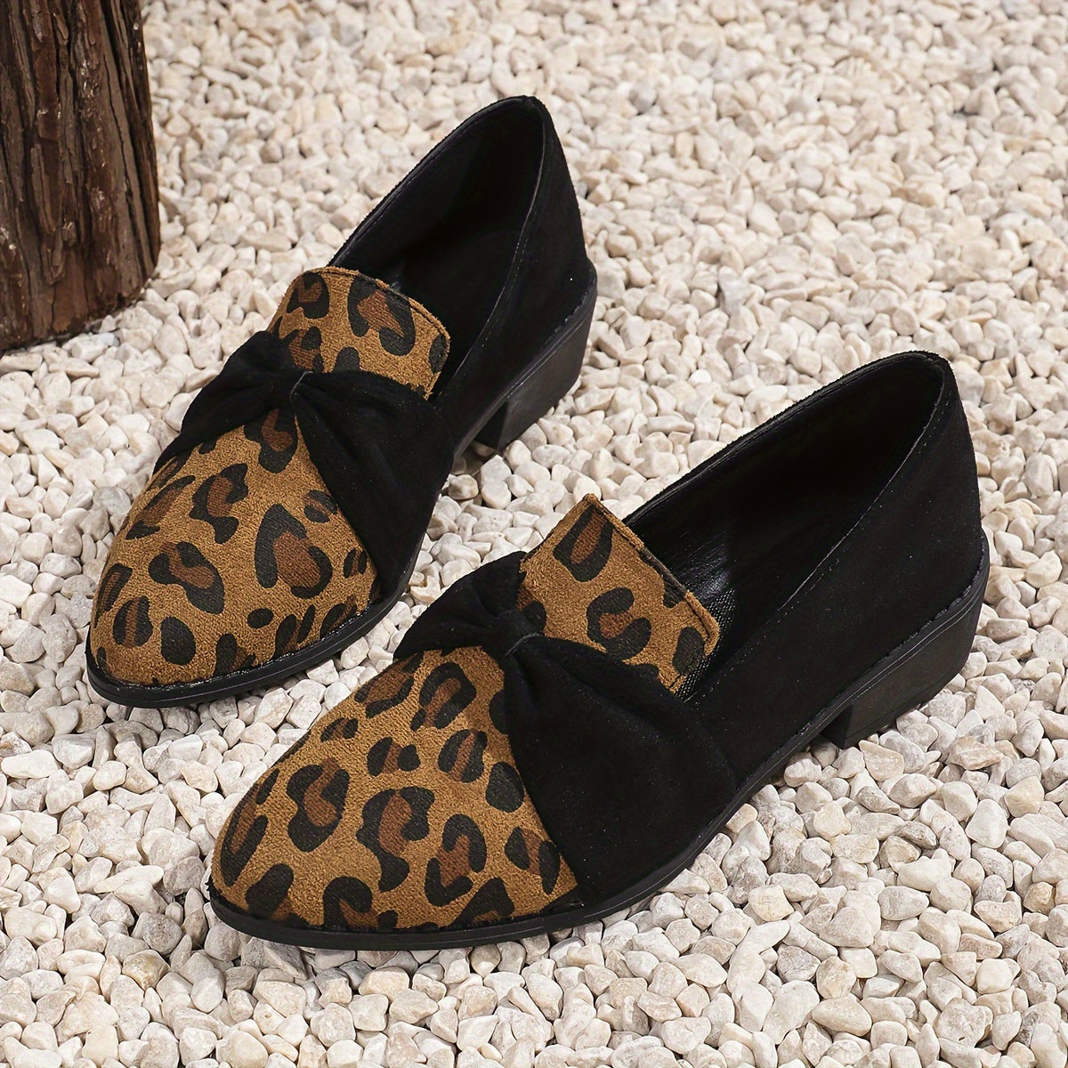 Women's Leopard Print Oxfords Flat Shoes with Rubber Sole & Spike Embellishments