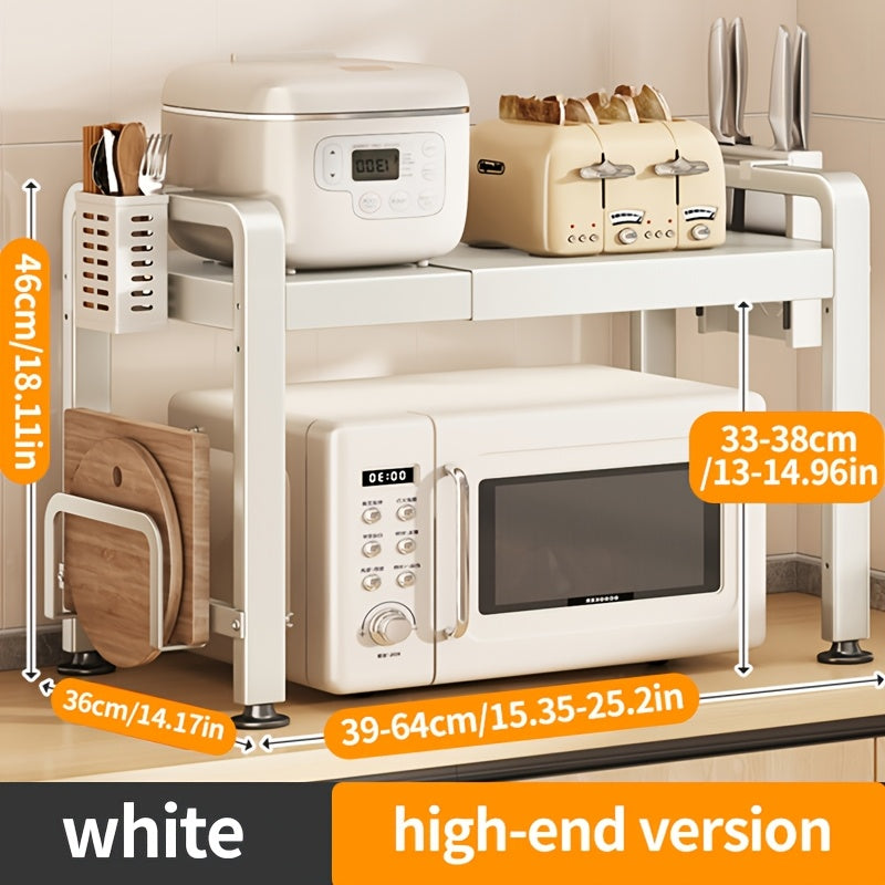 Retractable Microwave Oven Rack Carbon Steel Metal Kitchen Countertop Storage Gray White