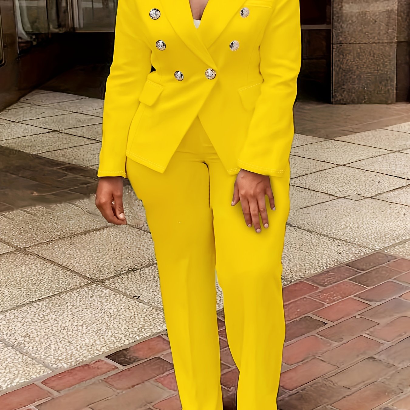 Plus Size Women's Solid Color Suit Set Blazer and Pants Office Wear