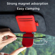 Faux Leather Car Sunglass Holder with Magnetic Clip and Card Storage