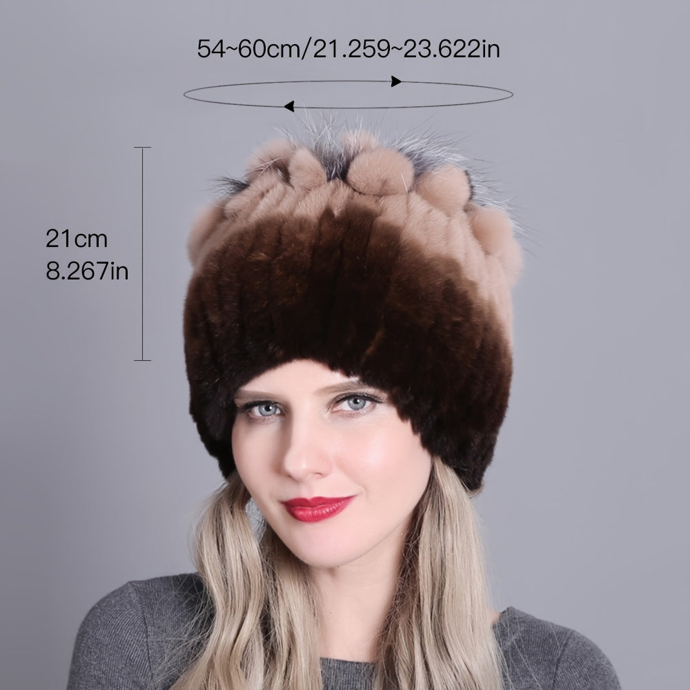 Faux Fur Beanie for Women and Girls Warm Knit Winter Hat