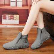 Zapatos casuales de color sólido para mujer con cremallera lateral y hebilla