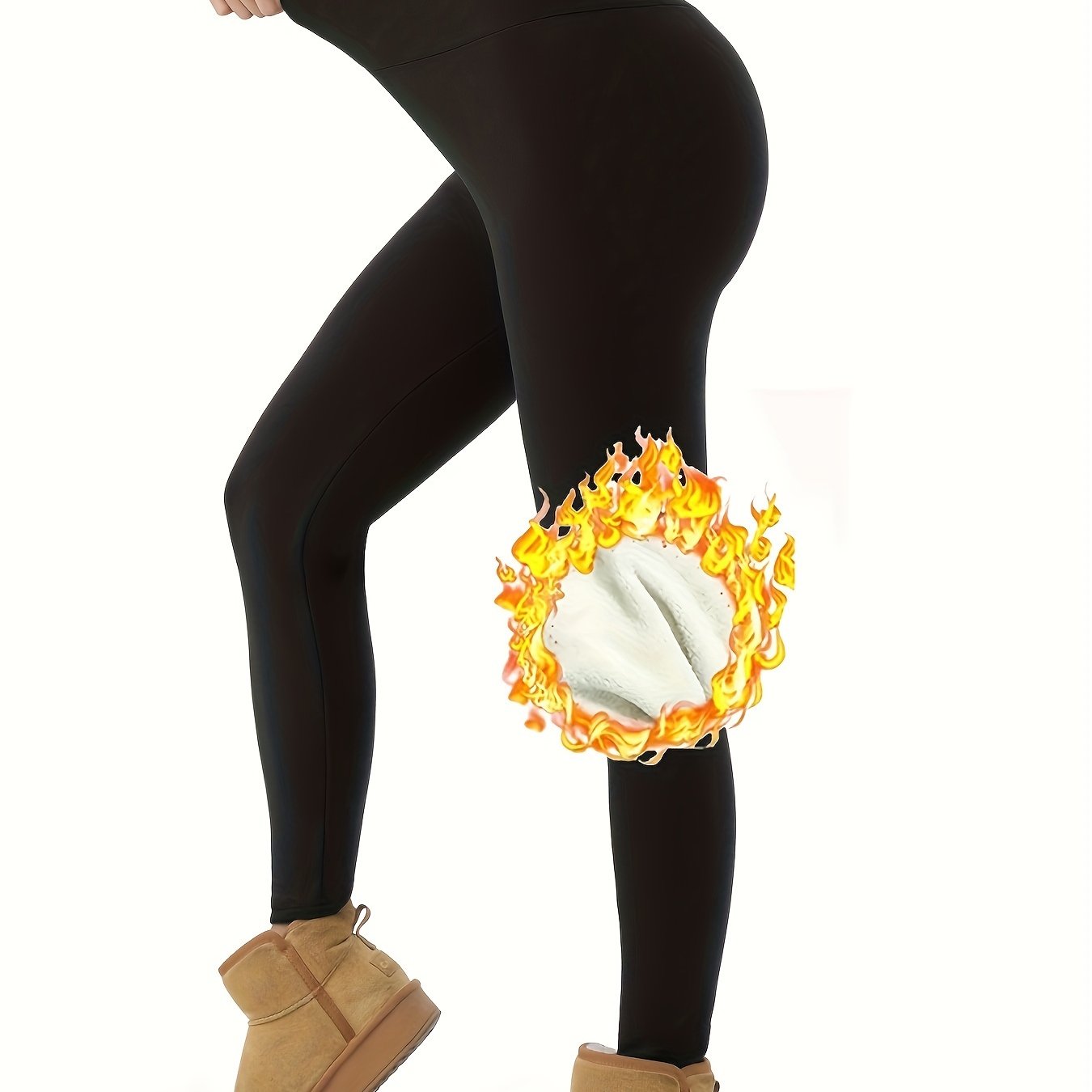 Women's High-Waist Thermal Leggings Knit Fabric Solid Color Fall Winter