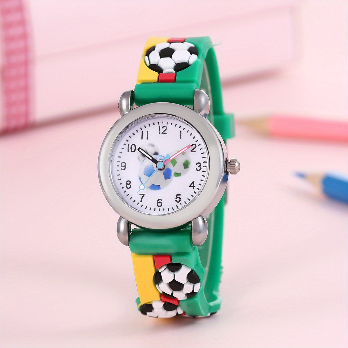 Children's Cartoon Football Watch for Kids, Silicone Strap, Non-Waterproof, Battery Powered