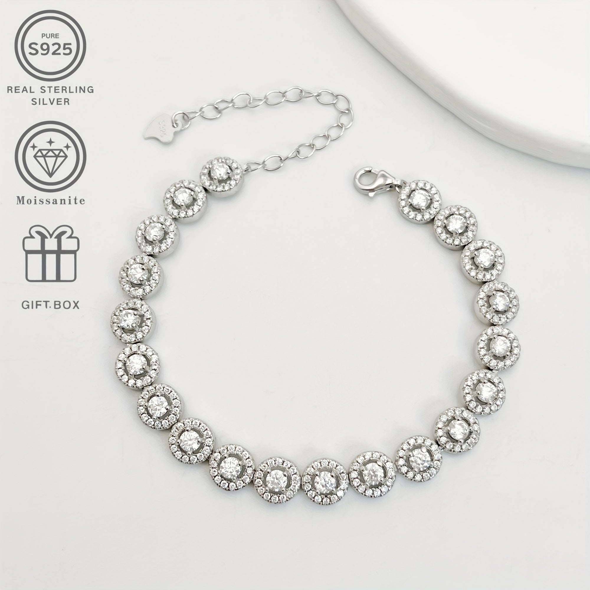 Luxury 0.1 Carat Moissanite Tennis Bracelet in Sterling Silver for Weddings and Gifts