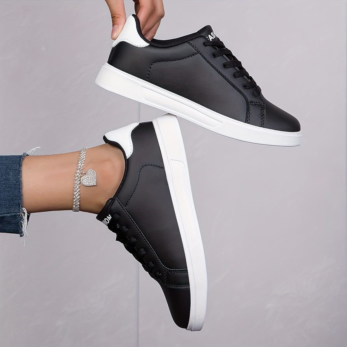 Women's Casual Leather Sneakers - Lightweight Low Top Lace-Up Shoes