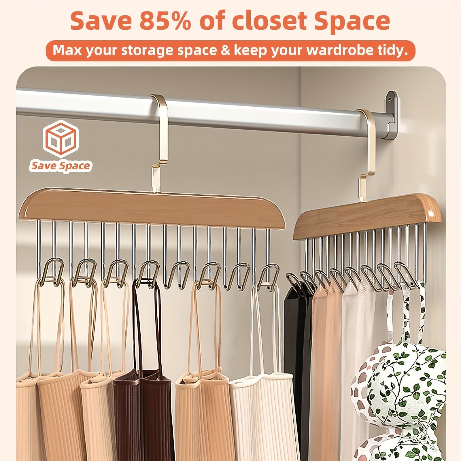 Wooden Hanger with 8 Hooks for Organizing Clothes and Accessories Space-Saving Drying Rack
