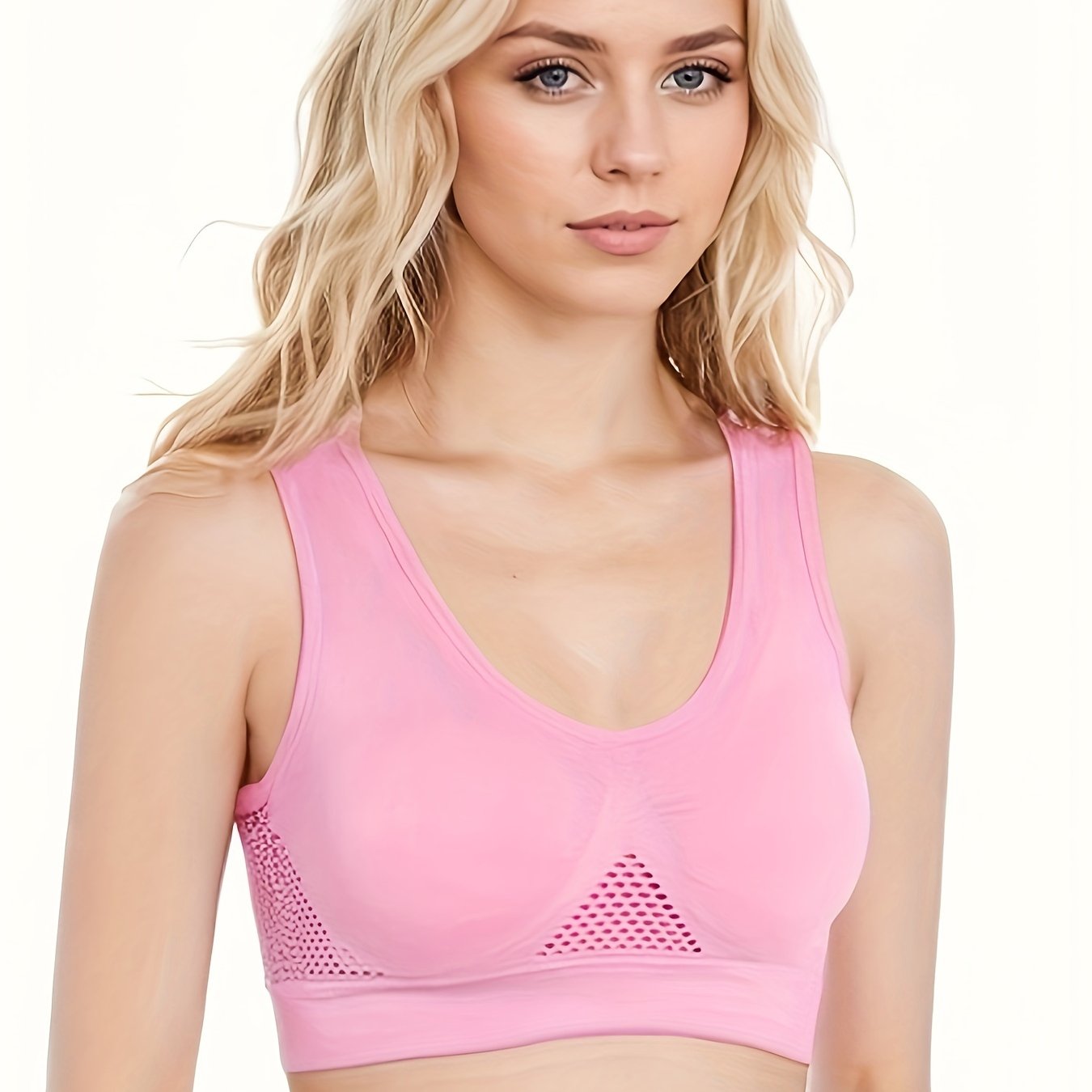 Ayollar uchun nafas oladigan, tikuvsiz, sport uchun yoga bras, po'lat halqa bo'lmagan, bo'sh tarmoq tarmog'i