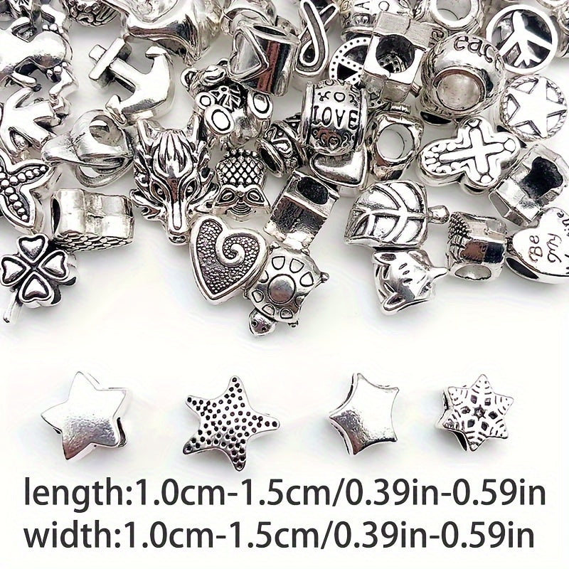 60 piezas de charms de cuentas con gran agujero y grabadas en aleación de zinc para hacer joyería