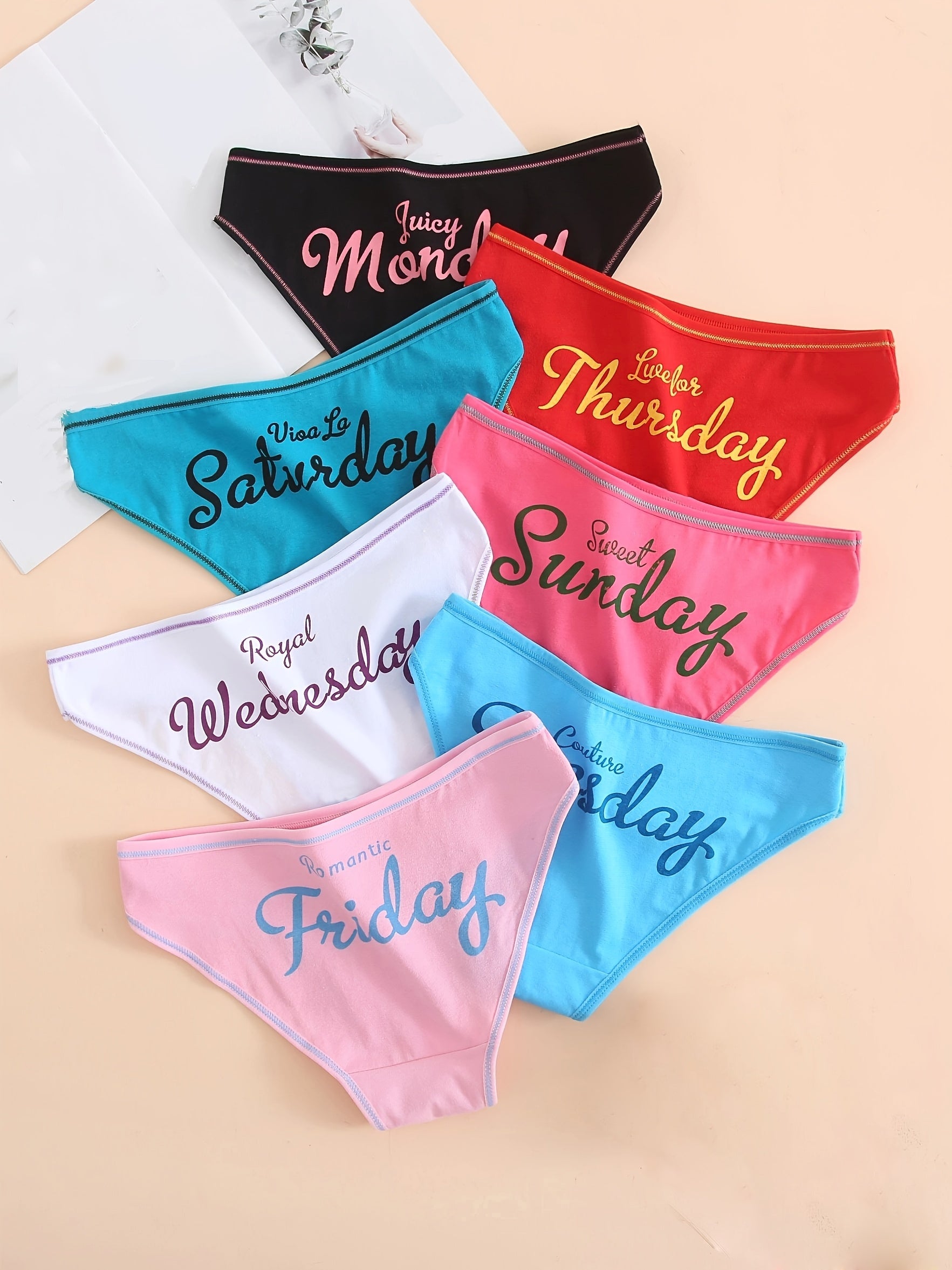 Women's Cotton Briefs 7 Pack Multicolor Alphabet Pattern Comfortable Underwear