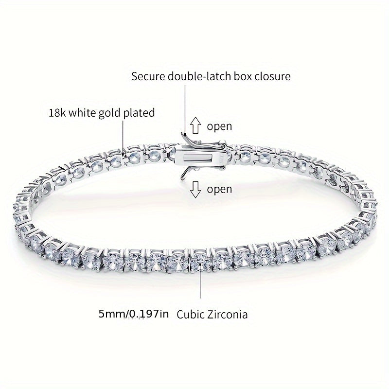 Women's Mozambique Stone Tennis Bracelet 10.5-14 Carat Lab-Created Simulated Diamond 18K White Gold Plated Sterling Silver