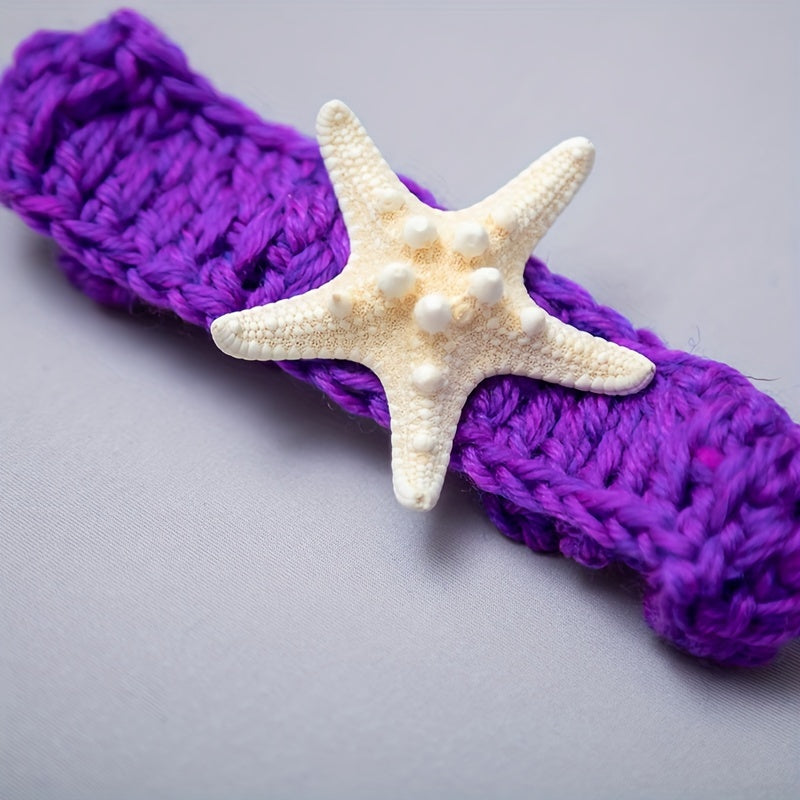 Crochet Mermaid Tail Baby Photography Prop Set for Infants and Toddlers with Adjustable Headband and Starfish Clip