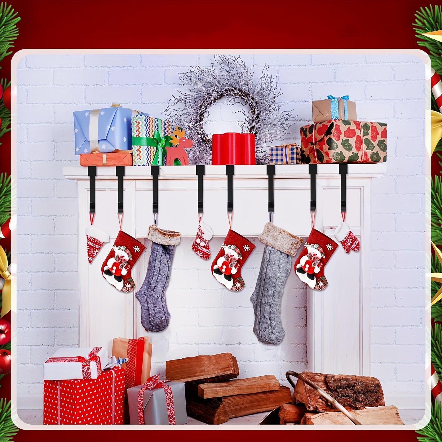 Durable Non-Slip Metal Christmas Stocking Holders for Fireplace Mantel Decor