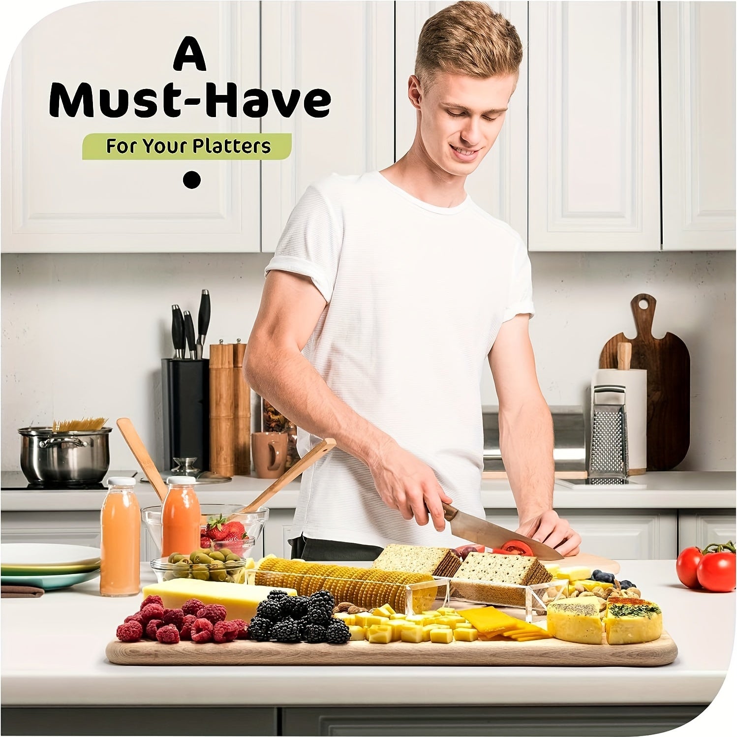 Juego de 2 bandejas rectangulares de acrílico transparente seguras para contacto con alimentos para charcutería y fiestas