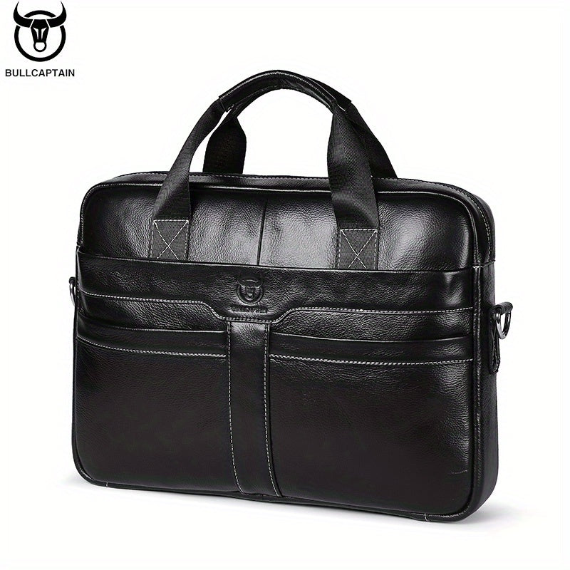 Men's Genuine Leather Briefcase in Deep Brown with Laptop and Device Compartments