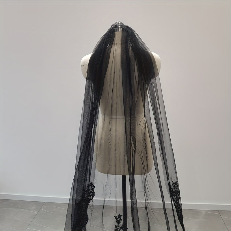 Qora tikanli chekka bosh niqobi va soch taroq bilan to'y aksessuari