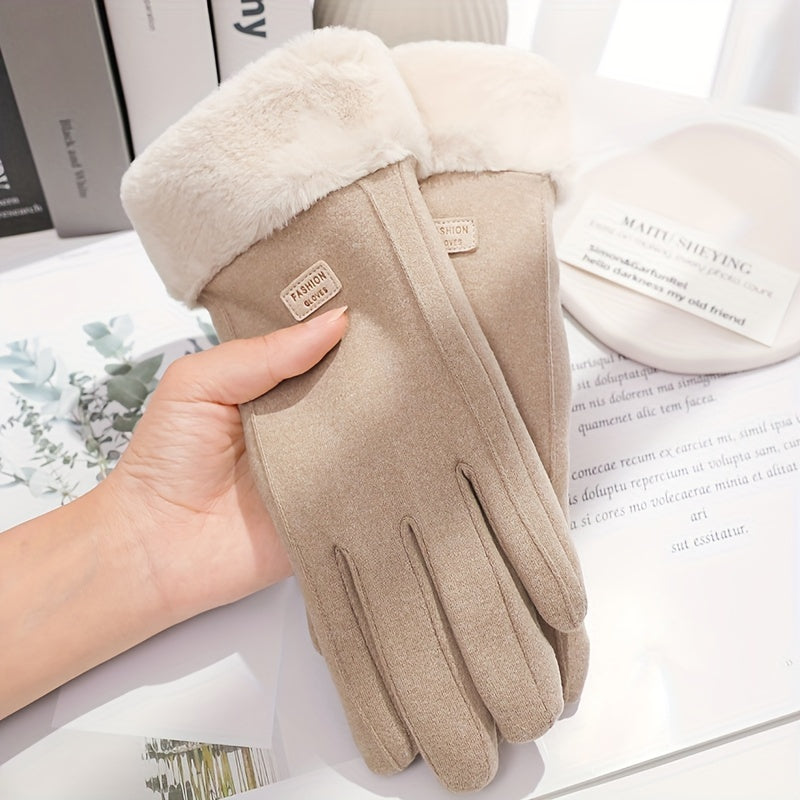 Women's Winter Thick Plush Suede Gloves Touchscreen Driving Warm Outdoor