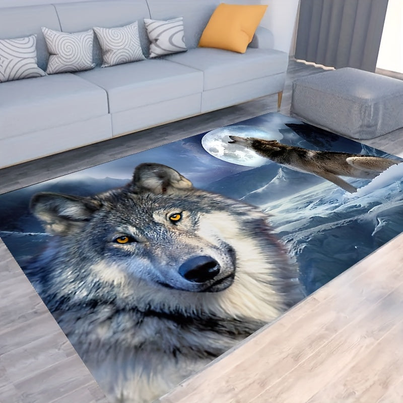 3D Snow Wolf Print Rug Soft Washable Floor Mat for Living Room Bedroom Kitchen