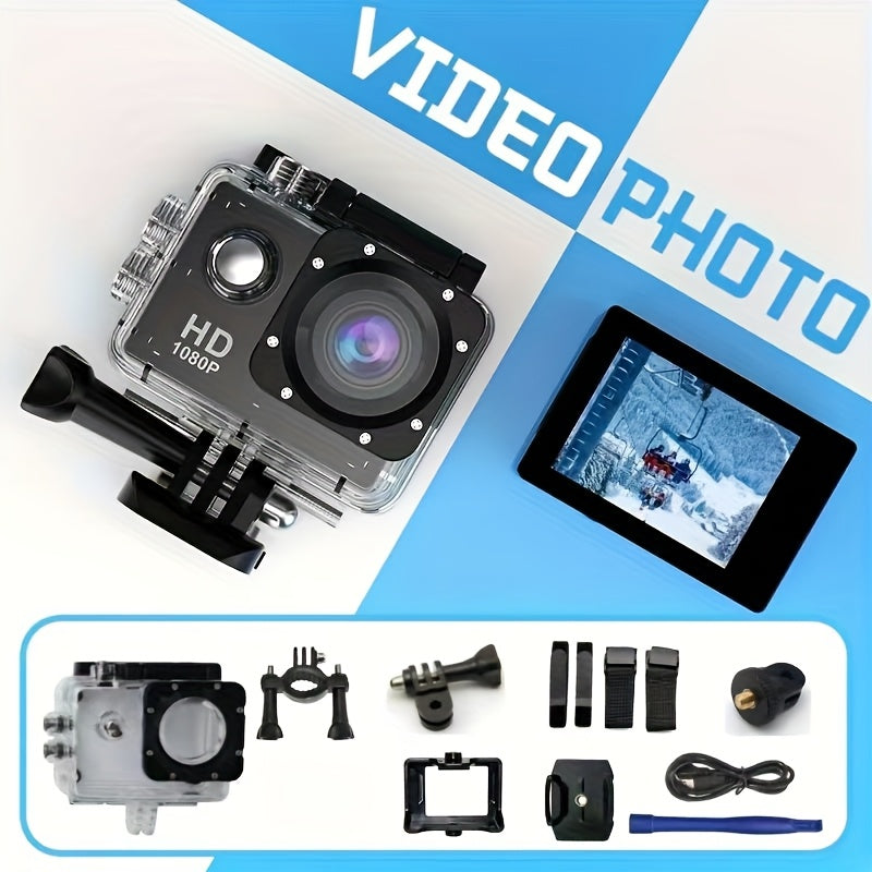 1080P HD Action Camera with 140° Ultra-Wide Lens Digital Stabilization Fish Eye Effect Rechargeable Battery