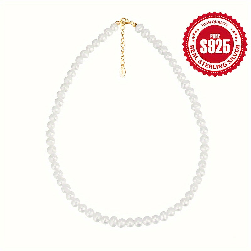 Sterling Silver Pearl Necklace for Women Minimalist Elegant Gift