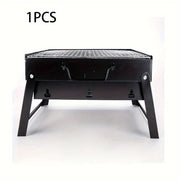 Portable black iron grill with adjustable lid for outdoor cooking picnics tailgating barbecues