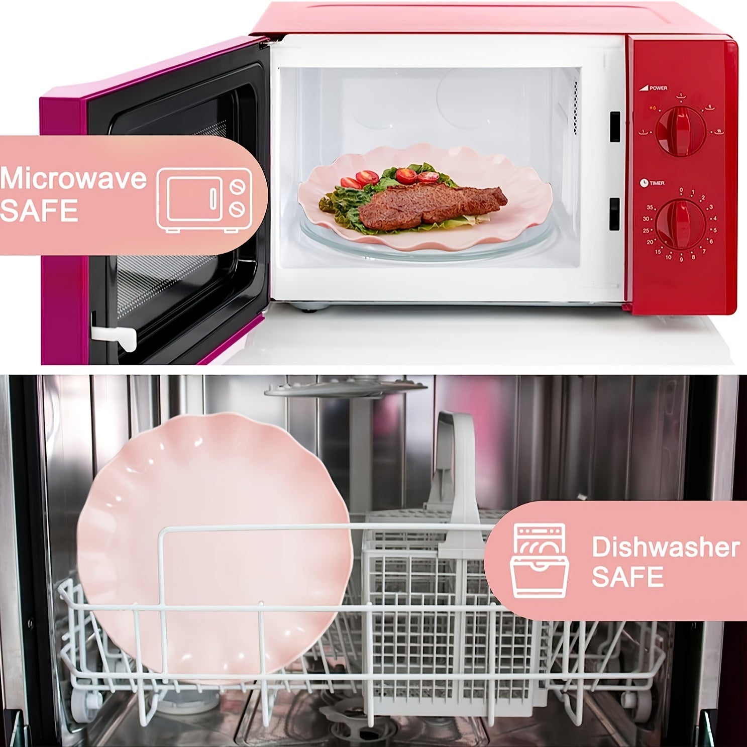 Pink Plastic Party Plates Set of 24 Durable Microwave Safe Dishwasher Safe