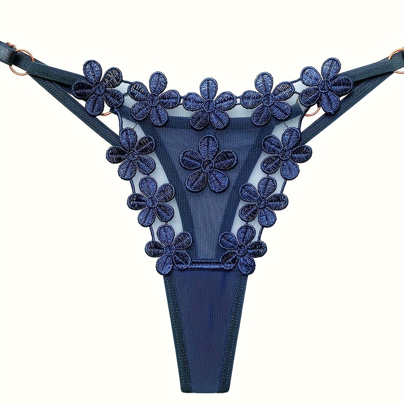 Gul naqshli shaffof tanga, ayollar uchun jozibali ichki kiyim.