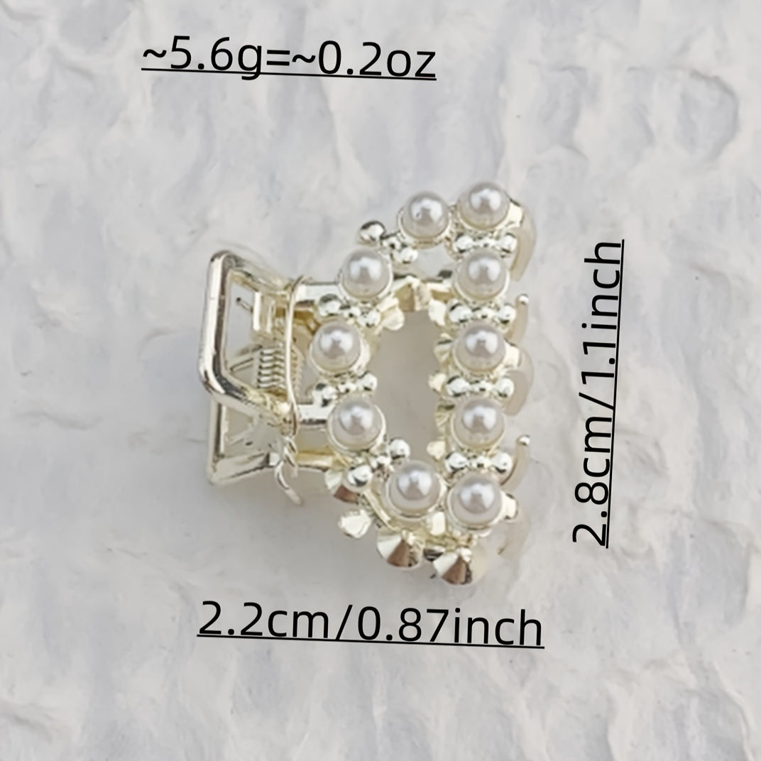 Set of 6 Elegant Mini Hair Clips with Faux Pearls Rhinestones for Women Girls