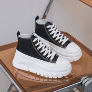 Women's Chunky Platform Lace-Up Sneakers Breathable Mid-Top Casual Shoes