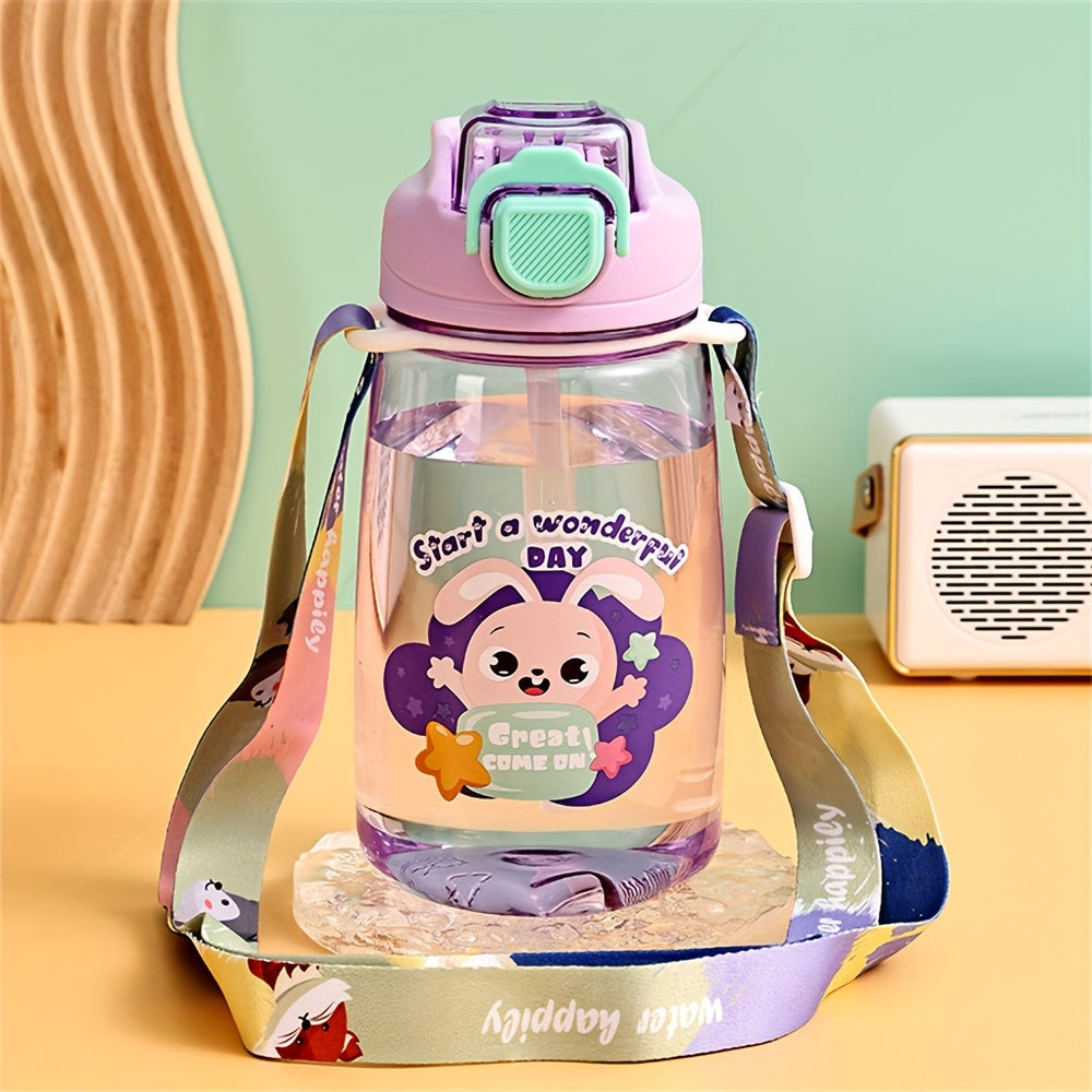 650 мл пластиковая многоразовая бутылка для воды с крышкой-кнопкой, мультяшный аниме-ремень, портативная, милая
