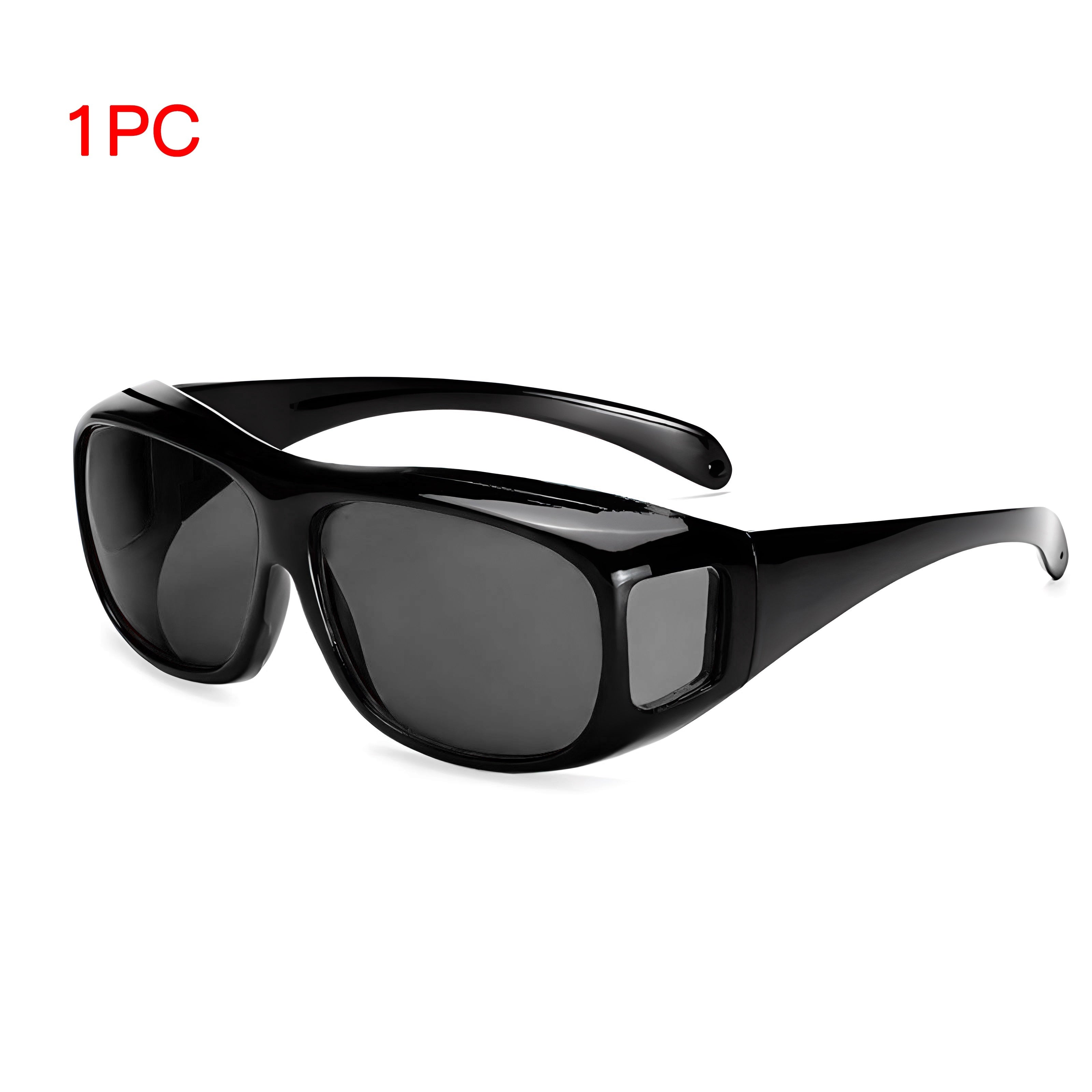 Men Women Oversized Black Frame Sunglasses with Yellow Lenses for Night Driving Set of 2
