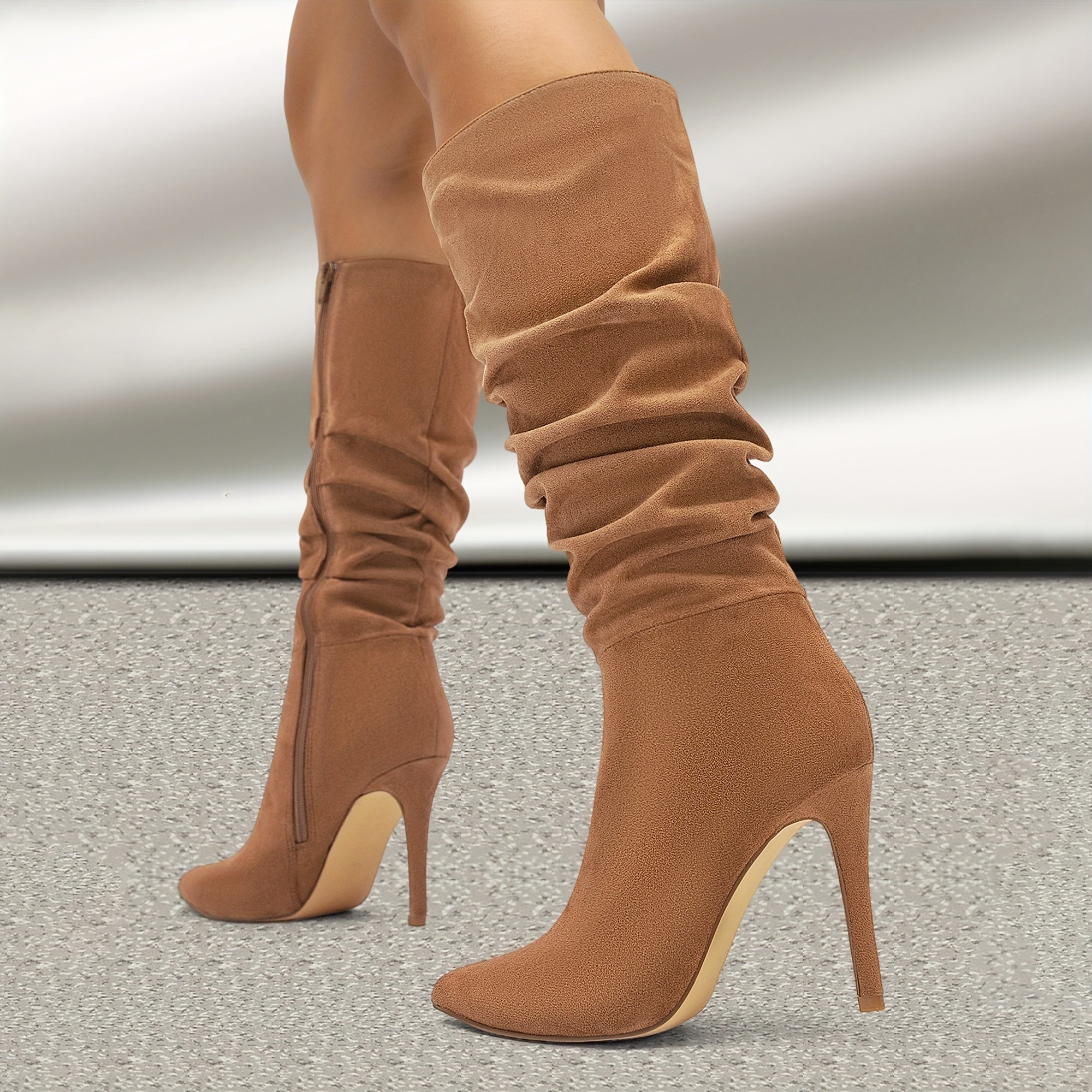 Women’s Western Style Cover Mid-Calf Boots with Pointed Toe for Fall Winter