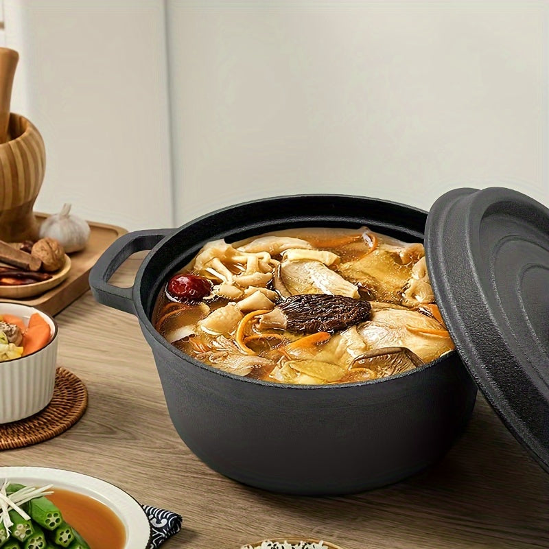 Cast Iron Double Handle Dutch Oven 10.24 Inch Non-Stick Skillet Multi-Purpose Cooking Pot