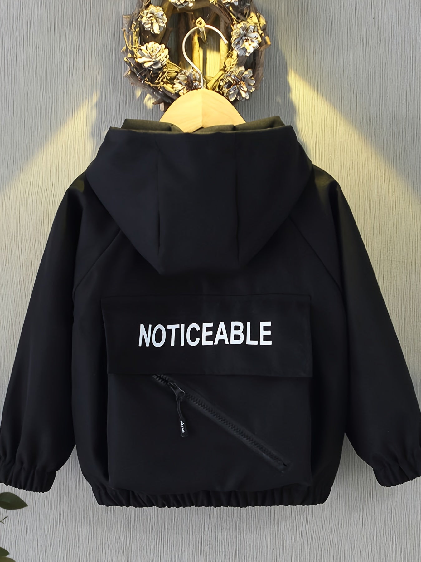 Kids Boys Hooded Jacket with Zipper Loose Fit Spring Autumn Letter Print