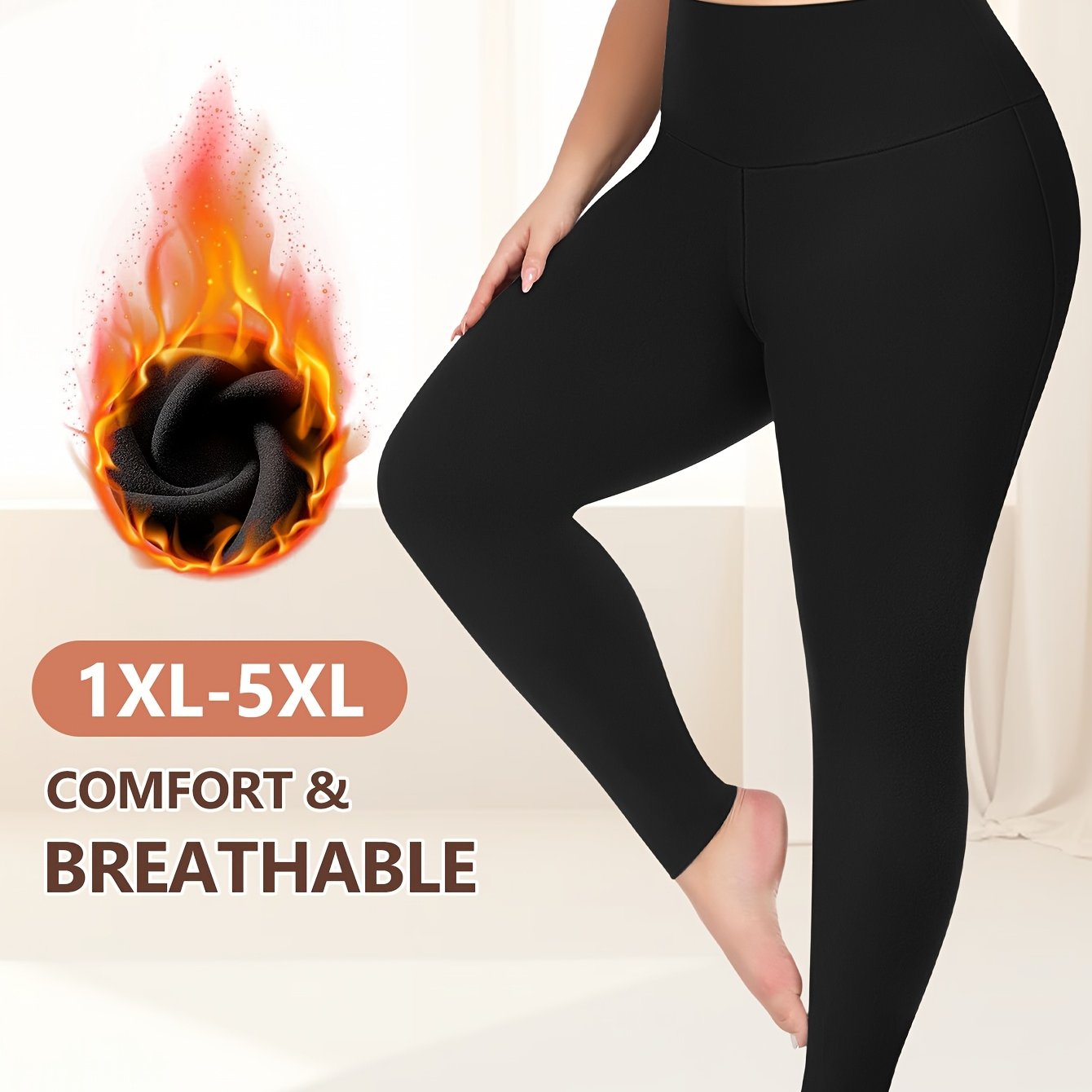 Plus Size Womens Thermal Fleece-Lined Leggings Stretchy Warm Winter