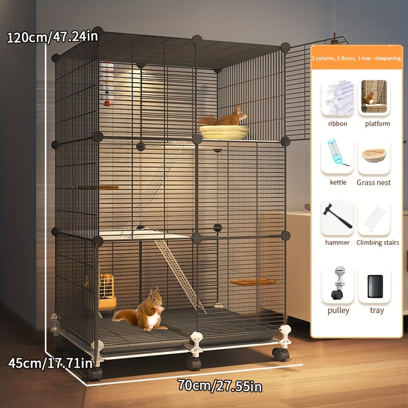 Jaula de mascotas pequeña de lujo con diseño de villa espaciosa y cajón de fácil limpieza