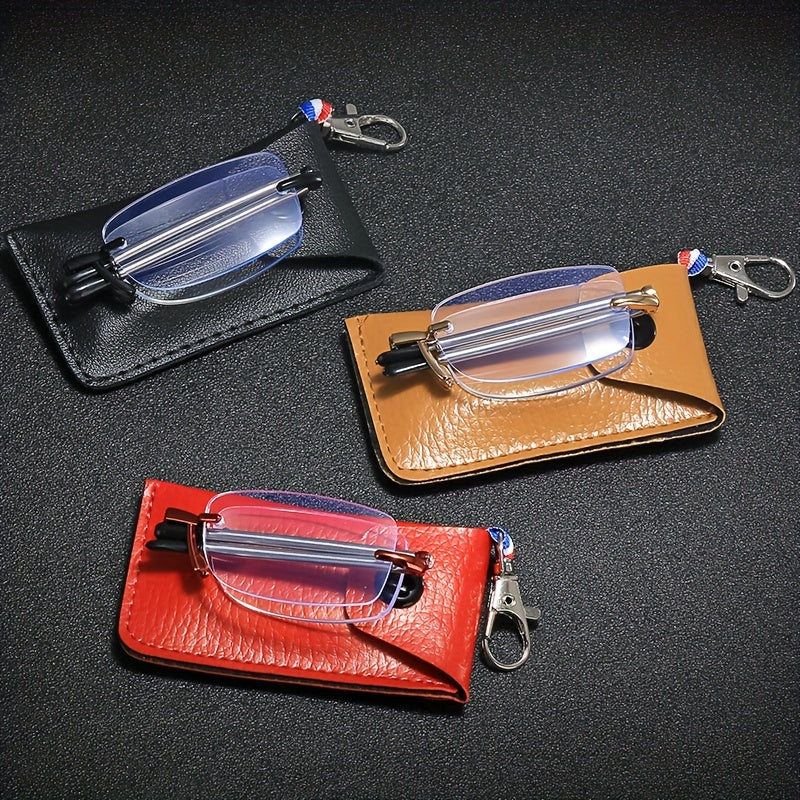 Unisex Portable Folding Rimless Reading Glasses for Computer Use Presbyopia +1.0 to +4.0