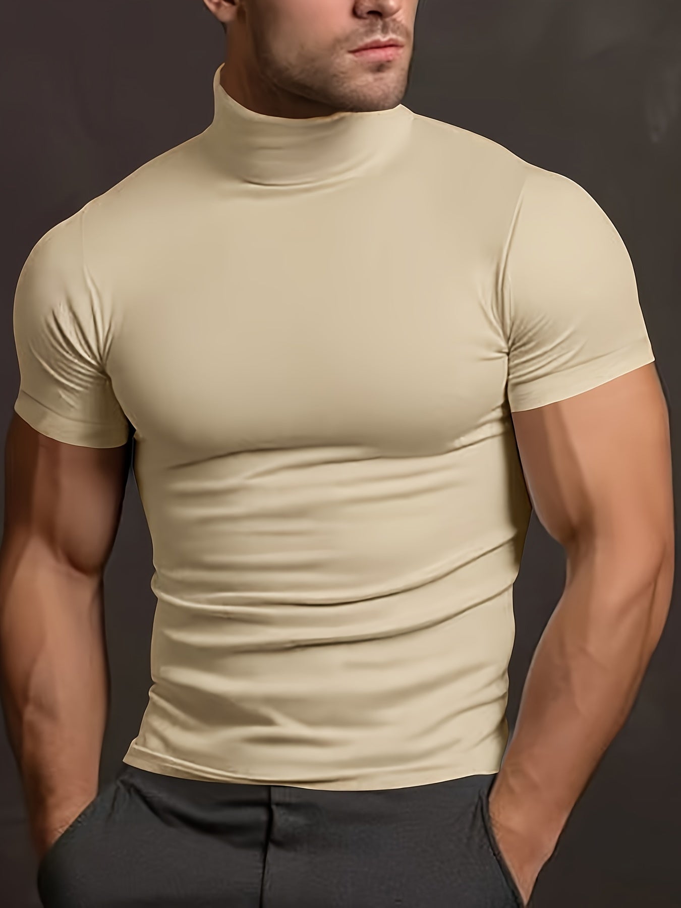 Men's Slim Fit Short Sleeve Turtleneck Sports T-Shirt for Summer Casual Active Wear