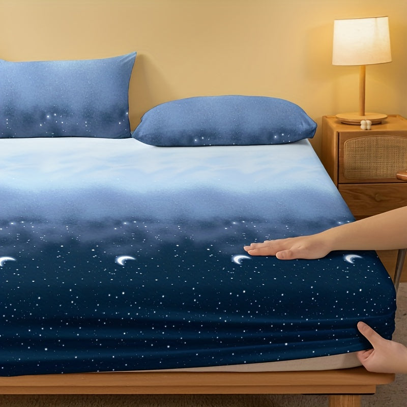 Starry Night Brushed Fitted Sheet Polyester Deep Pocket Bed Sheet for Bedroom and Guest Room