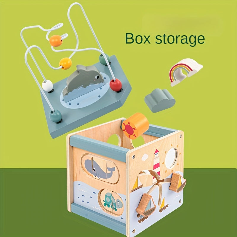 Children's Ocean Puzzle Bead Box Activity Cube Toy for Babies Early Learning Hands-On Development