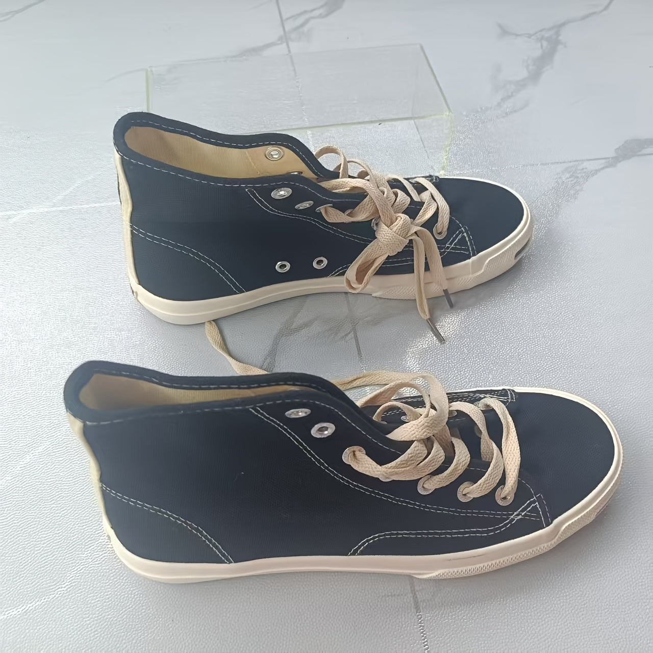 Unisex All-Season High-Top Sneakers Navy Blue Black Fabric Casual Shoes